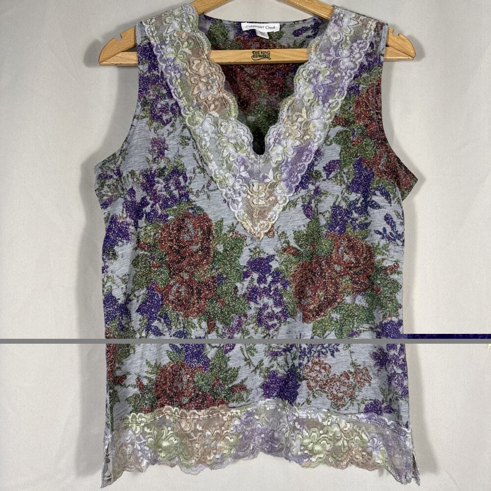 Vintage Coldwater Creek Floral Lace Tank Top M Made USA 90s Whimsigoth Boho